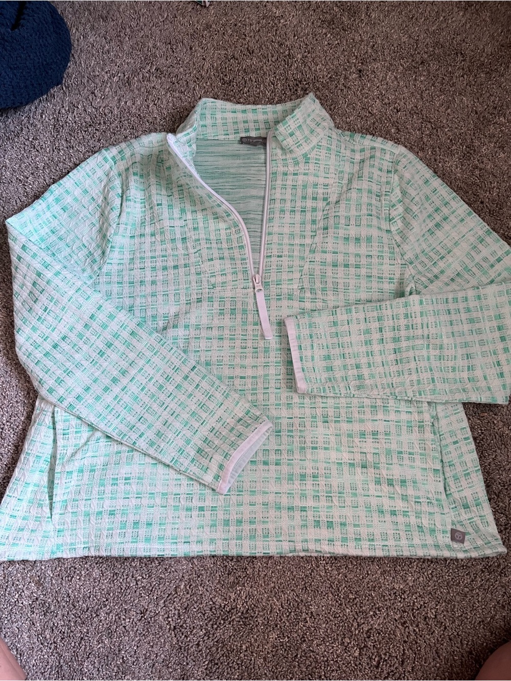 Talbots Mint Green and White Quarter-Zip Pullover Sweater